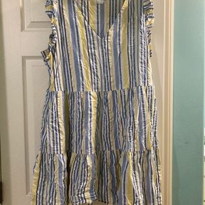 Time and Tru Ruffle Sleeved Striped Midi Dress